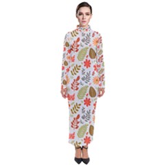 Background Pattern Flowers Design Leaves Autumn Daisy Fall Turtleneck Maxi Dress by Maspions