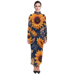 Flowers Pattern Spring Bloom Blossom Rose Nature Flora Floral Plant Turtleneck Maxi Dress by Maspions