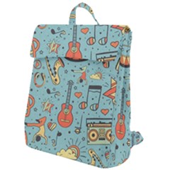 Seamless Pattern Musical Instruments Notes Headphones Player Flap Top Backpack by Apen