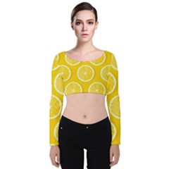 Lemon Fruits Slice Seamless Pattern Velvet Long Sleeve Crop Top by Apen