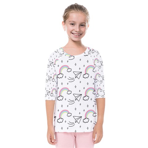 Cute Art Print Pattern Kids  Quarter Sleeve Raglan T-shirt by Apen