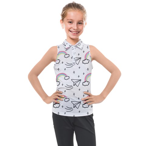 Cute Art Print Pattern Kids  Sleeveless Polo T-shirt by Apen