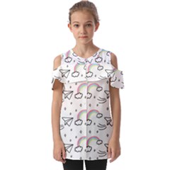 Cute Art Print Pattern Fold Over Open Sleeve Top by Apen