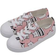 Cute Cats Cartoon Seamless-pattern Kids  Low Top Canvas Sneakers by Apen