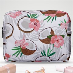 Seamless Pattern Coconut Piece Palm Leaves With Pink Hibiscus Make Up Pouch (large) by Apen