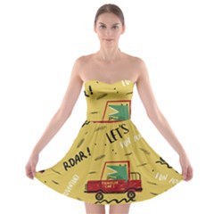 Childish Seamless Pattern With Dino Driver Strapless Bra Top Dress by Apen