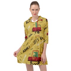 Childish Seamless Pattern With Dino Driver Mini Skater Shirt Dress by Apen