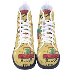 Childish Seamless Pattern With Dino Driver Women s High-top Canvas Sneakers by Apen