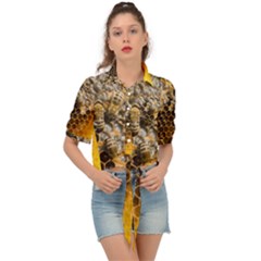 Honeycomb With Bees Tie Front Shirt  by Apen