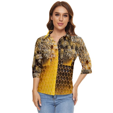 Honeycomb With Bees Women s Quarter Sleeve Pocket Shirt by Apen