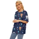 Cute Astronaut Cat With Star Galaxy Elements Seamless Pattern Oversized Basic T-Shirt View2