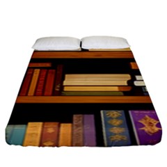 Book Nook Books Bookshelves Comfortable Cozy Literature Library Study Reading Room Fiction Entertain Fitted Sheet (king Size) by Maspions