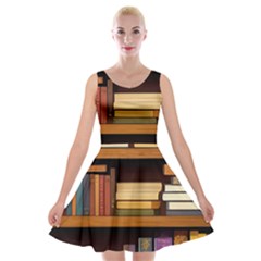 Book Nook Books Bookshelves Comfortable Cozy Literature Library Study Reading Room Fiction Entertain Velvet Skater Dress by Maspions