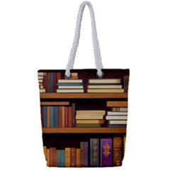 Book Nook Books Bookshelves Comfortable Cozy Literature Library Study Reading Room Fiction Entertain Full Print Rope Handle Tote (small) by Maspions