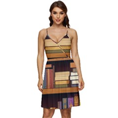 Book Nook Books Bookshelves Comfortable Cozy Literature Library Study Reading Room Fiction Entertain V-neck Pocket Summer Dress  by Maspions