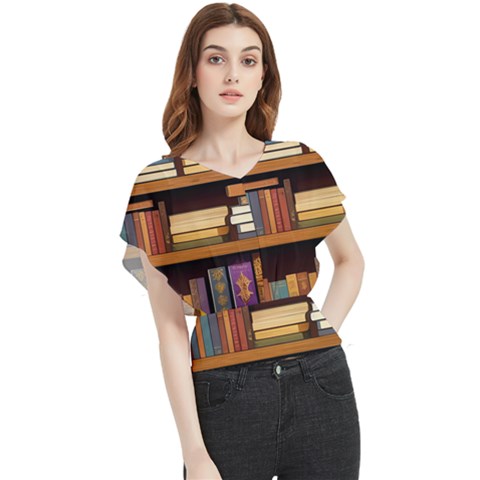 Book Nook Books Bookshelves Comfortable Cozy Literature Library Study Reading Room Fiction Entertain Butterfly Chiffon Blouse by Maspions