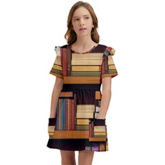 Book Nook Books Bookshelves Comfortable Cozy Literature Library Study Reading Room Fiction Entertain Kids  Frilly Sleeves Pocket Dress by Maspions