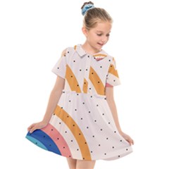 Abstract Geometric Bauhaus Polka Dots Retro Memphis Rainbow Kids  Short Sleeve Shirt Dress by Maspions