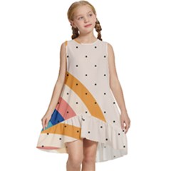 Abstract Geometric Bauhaus Polka Dots Retro Memphis Rainbow Kids  Frill Swing Dress by Maspions