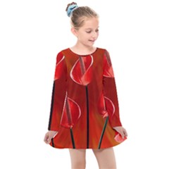 Flowers Red Kids  Long Sleeve Dress by Askadina