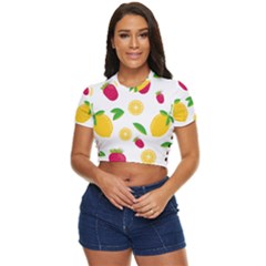 Strawberry Lemons Fruit Side Button Cropped T-shirt by Askadina