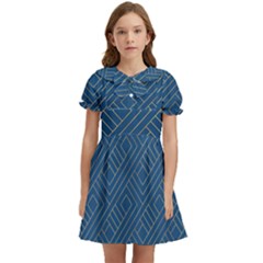 Plaid Background Blue Kids  Bow Tie Puff Sleeve Dress by Askadina