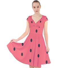 Watermelon Melon Fruit Healthy Food Meal Breakfast Lunch Juice Lemonade Summer Cap Sleeve Front Wrap Midi Dress by Maspions