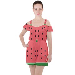 Watermelon Melon Fruit Healthy Food Meal Breakfast Lunch Juice Lemonade Summer Ruffle Cut Out Chiffon Playsuit by Maspions