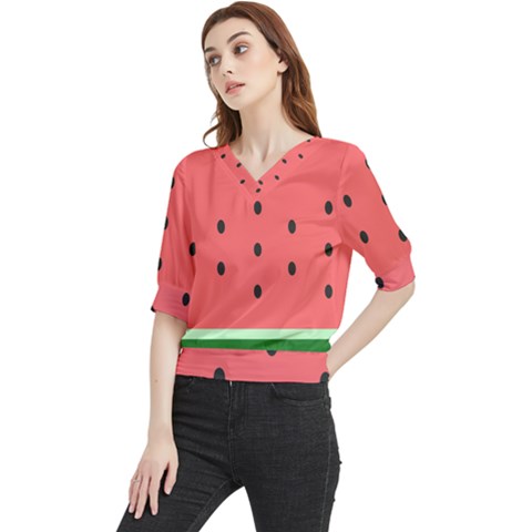 Watermelon Melon Fruit Healthy Food Meal Breakfast Lunch Juice Lemonade Summer Quarter Sleeve Blouse by Maspions