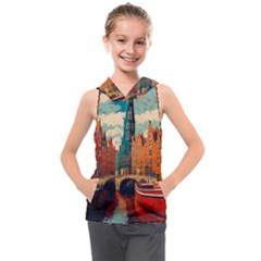 London England Bridge Europe Buildings Architecture Vintage Retro Town City Kids  Sleeveless Hoodie by Maspions