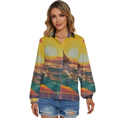 Pretty Art Nice Women s Long Sleeve Button Up Shirt by Maspions