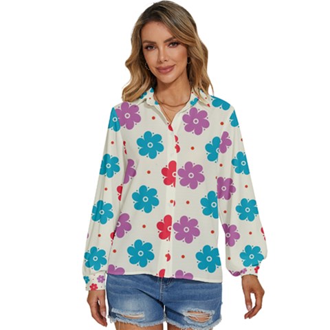 Abstract Art Pattern Colorful Artistic Flower Nature Spring Women s Long Sleeve Button Up Shirt by Bedest