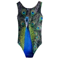 Peacock Bird Feathers Pheasant Nature Animal Texture Pattern Kids  Cut-out Back One Piece Swimsuit by Bedest