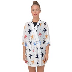 Airplane Pattern Plane Aircraft Fabric Style Simple Seamless Half Sleeve Chiffon Kimono by Bedest