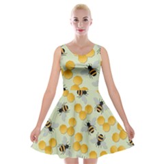 Bees Pattern Honey Bee Bug Honeycomb Honey Beehive Velvet Skater Dress by Bedest