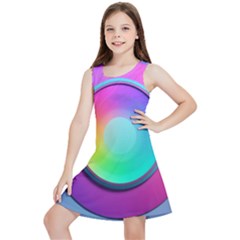 Circle Colorful Rainbow Spectrum Button Gradient Psychedelic Art Kids  Lightweight Sleeveless Dress by Maspions