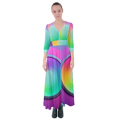 Circle Colorful Rainbow Spectrum Button Gradient Psychedelic Art Button Up Maxi Dress by Maspions