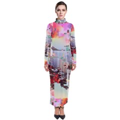 Digital Computer Technology Office Information Modern Media Web Connection Art Creatively Colorful C Turtleneck Maxi Dress by Maspions