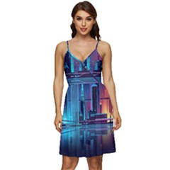 Digital Art Artwork Illustration Vector Buiding City V-neck Pocket Summer Dress  by Maspions