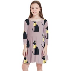 Cat Egyptian Ancient Statue Egypt Culture Animals Kids  Quarter Sleeve Skater Dress by Maspions