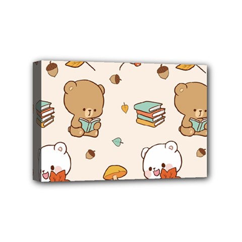 Bear Cartoon Background Pattern Seamless Animal Mini Canvas 6  X 4  (stretched) by Maspions