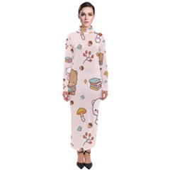 Bear Cartoon Background Pattern Seamless Animal Turtleneck Maxi Dress by Maspions