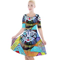 Kitten Cat Pet Animal Adorable Fluffy Cute Kitty Quarter Sleeve A-line Dress by Maspions