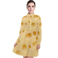 Cheese Texture, Yellow Cheese Background Long Sleeve Chiffon Shirt Dress by nateshop