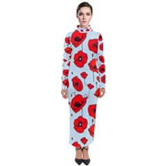 Poppies Flowers Red Seamless Pattern Turtleneck Maxi Dress by Maspions