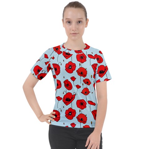 Poppies Flowers Red Seamless Pattern Women s Sport Raglan T-shirt by Maspions