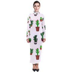 Cactus Plants Background Pattern Seamless Turtleneck Maxi Dress by Maspions