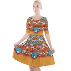 Mandala Orange Quarter Sleeve A-line Dress by goljakoff