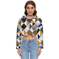 Pattern Tile Squares Triangles Seamless Geometry Women s Lightweight Cropped Hoodie by Maspions