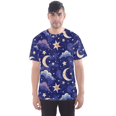 Night Moon Seamless Background Stars Sky Clouds Texture Pattern Men s Sport Mesh T-shirt by Maspions